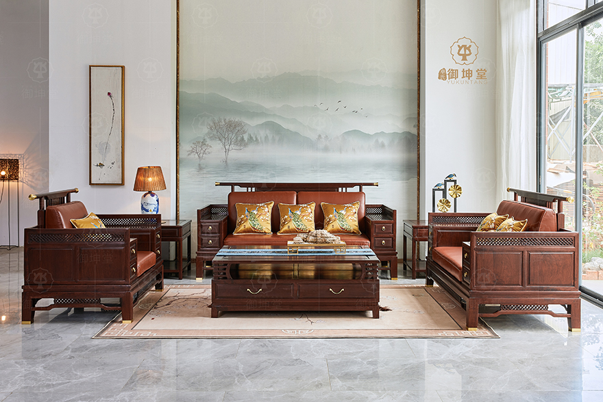 新中式南阳沙发6件套-刺猬紫檀-黑胡桃木色